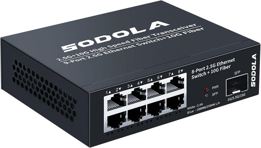 SODOLA 8-Port Unmanaged 2.5G Switch,8 x 2.5GBASE-T Ports,1X10G SFP+,100Gbps Switching Capacity, Fanless, Metal,Plug & Play 2.5Gb Network Switch