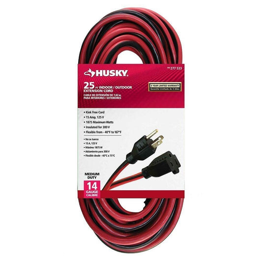 Husky 25 ft. 14/3 Extension Cord, Red with Black Stripe